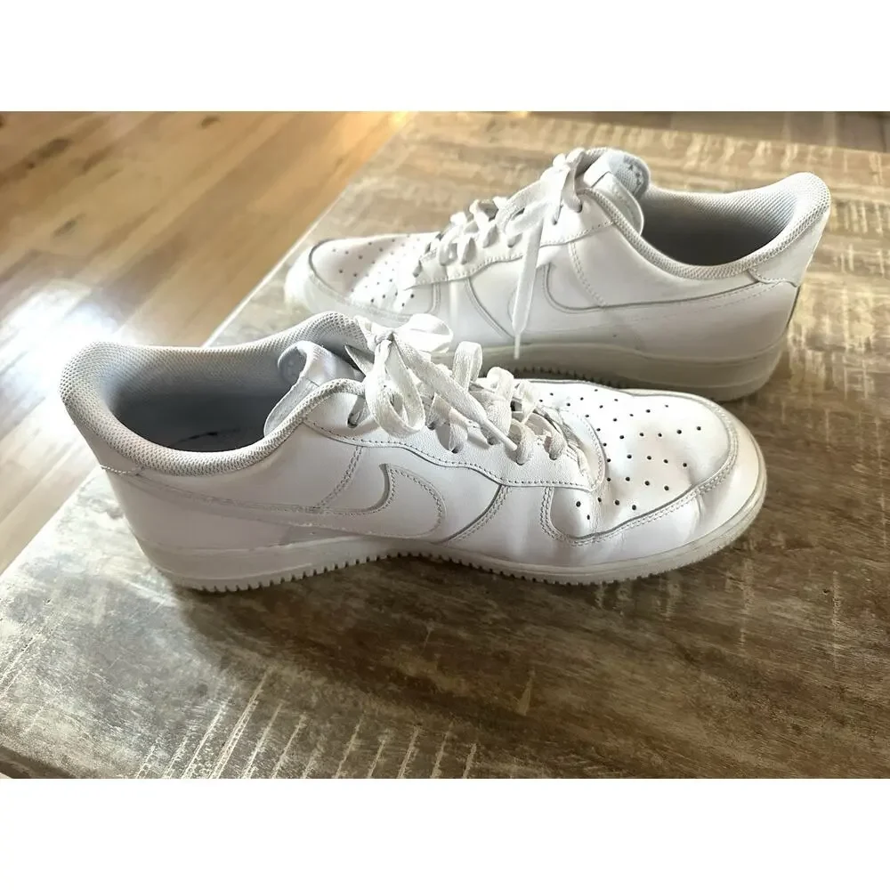 Nike Air Force 1 Men's Sneakers 13 Low Top Leather Lace Up Athletic All White